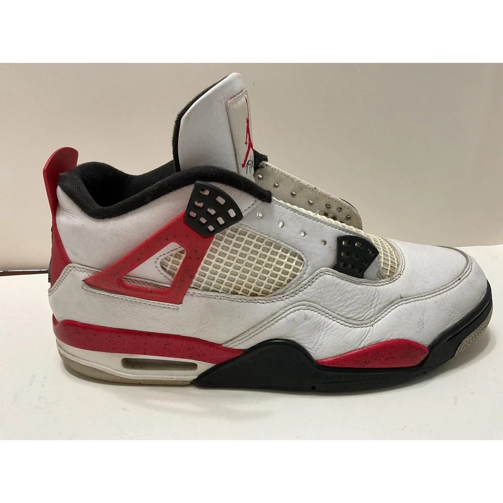 Air Jordan 4 Retro Red Cement White Fire Red Black DH6927-161 Mens 11.5 No Laces